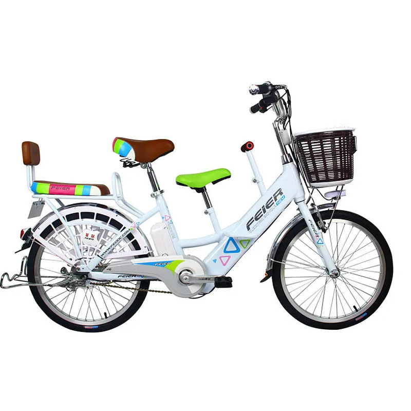 3-SEATS Battery electric bike FEIER 240-350w brushless motor 48v 10-12ah lithium battery high carbon steel frame