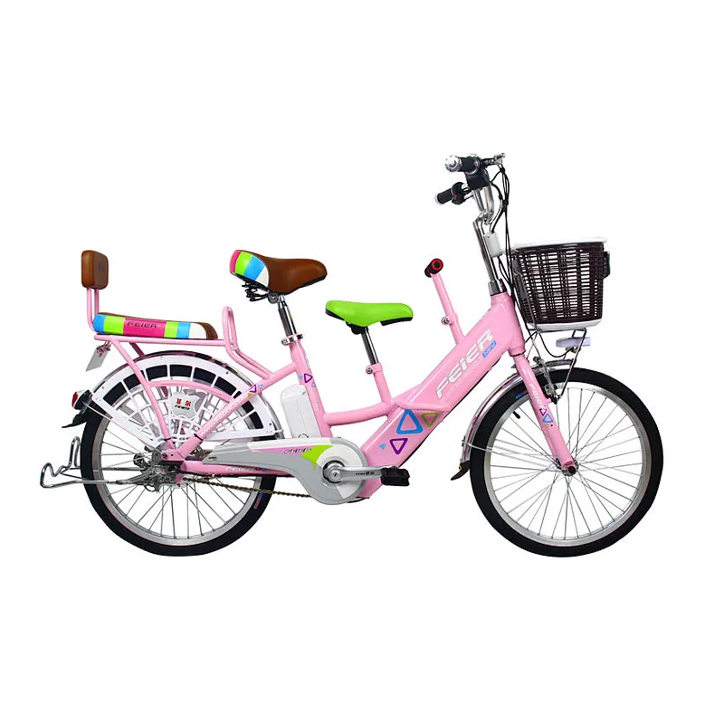 3-SEATS Battery electric bike FEIER 240-350w brushless motor 48v 10-12ah lithium battery high carbon steel frame