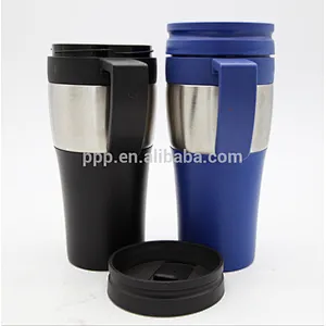 inner plastic outer stainless steel logo customized auto mug with fixed handle