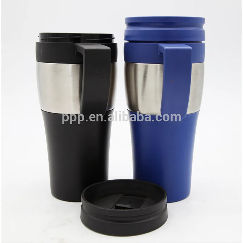 inner plastic outer stainless steel logo customized auto mug with fixed handle