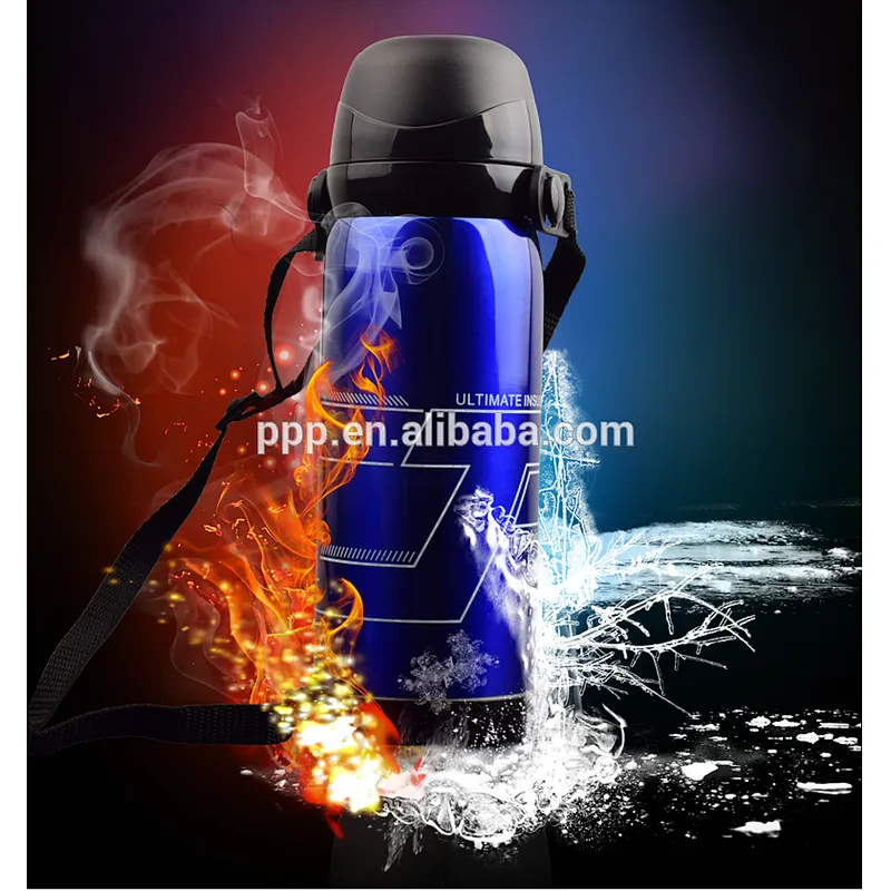 600/800ml double wall insulated stainless steel water bottle with straps