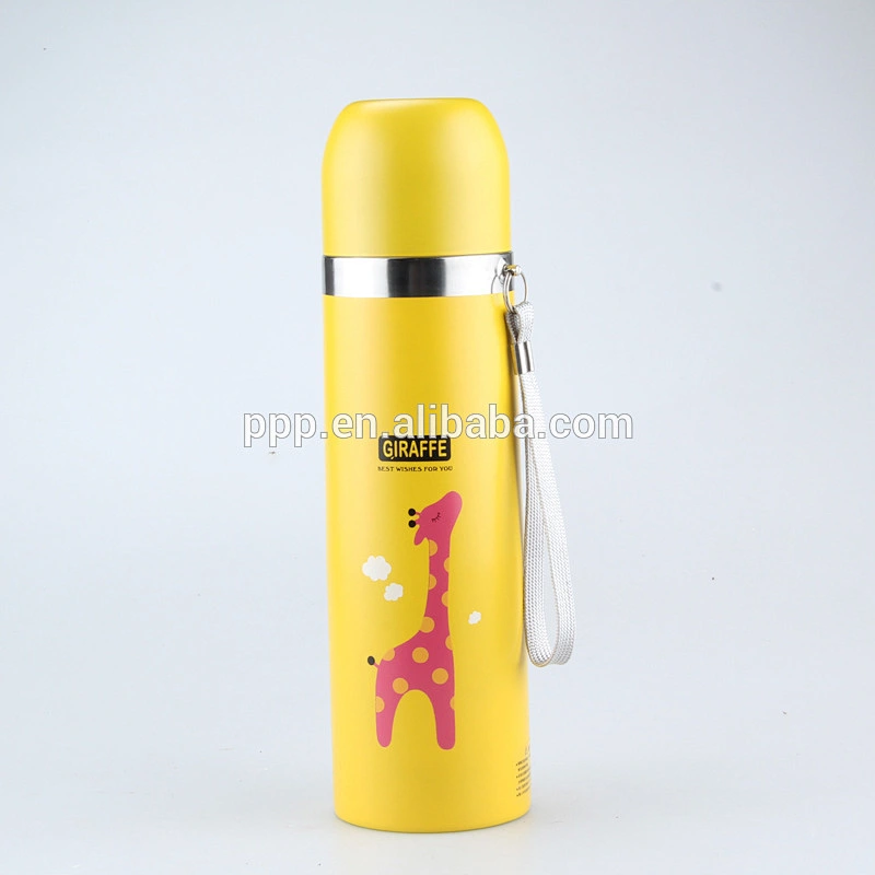 Double wall stainless steel vacuum flask with heat transfer printing and strap
