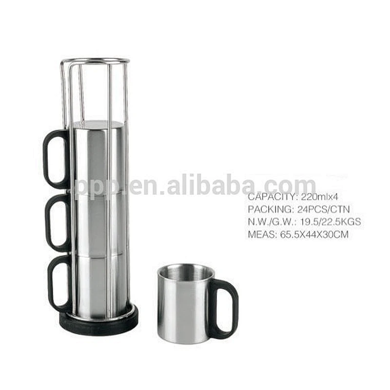 Four piece 220ml cup set one row eco-friendly FDA LFGB double layer stainless steel coffee mug cup tumbler