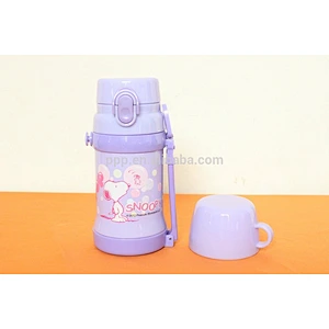 260ml colored BPA free double wall stainless steel kid's feeding bottle with cute snoppy design and flip top