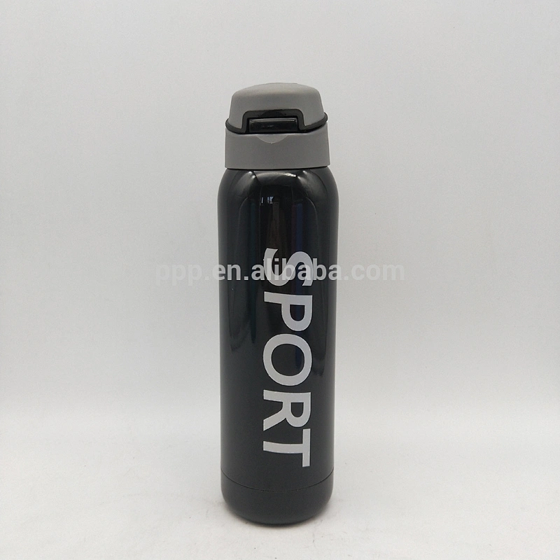 500ml double wall stainless steel logo customized sports water bottle with flip top lid and straw/color optional