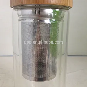 double-wall glass flask with bamboo lid