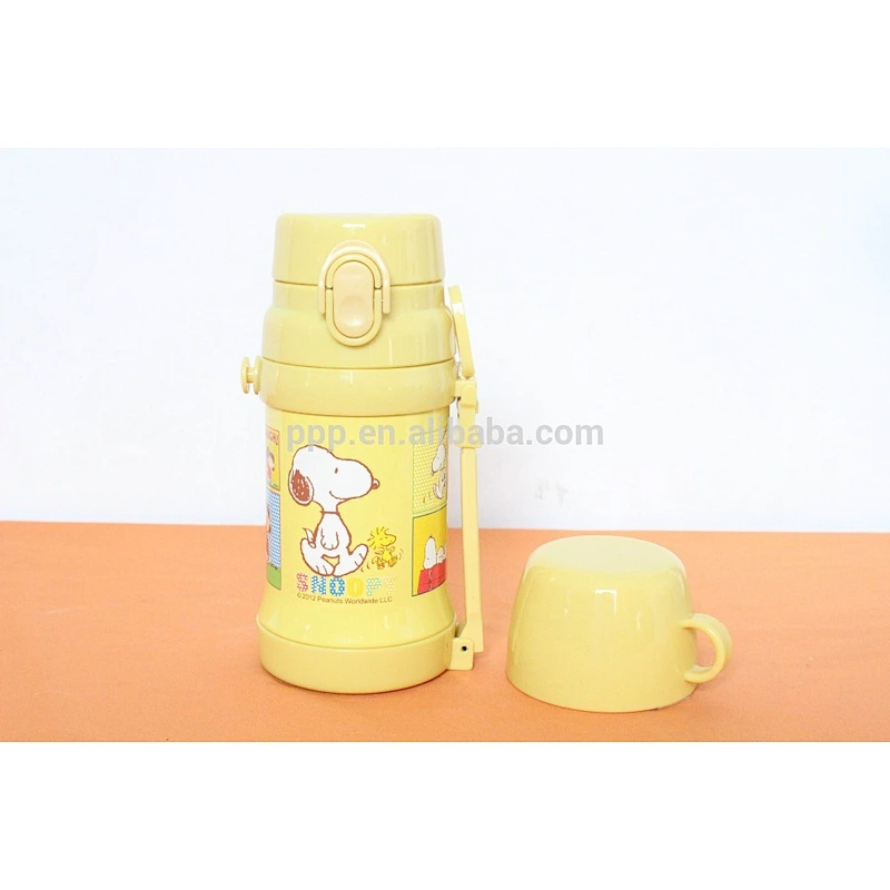 260ml colored BPA free double wall stainless steel kid's feeding bottle with cute snoppy design and flip top