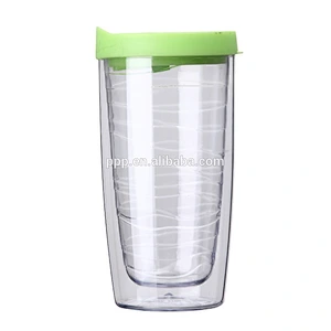 BPA free double wall clear plastic rolling auto mug with lid