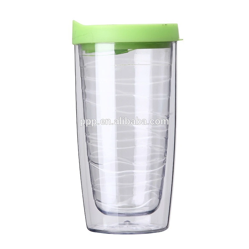 BPA free double wall clear plastic rolling auto mug with lid