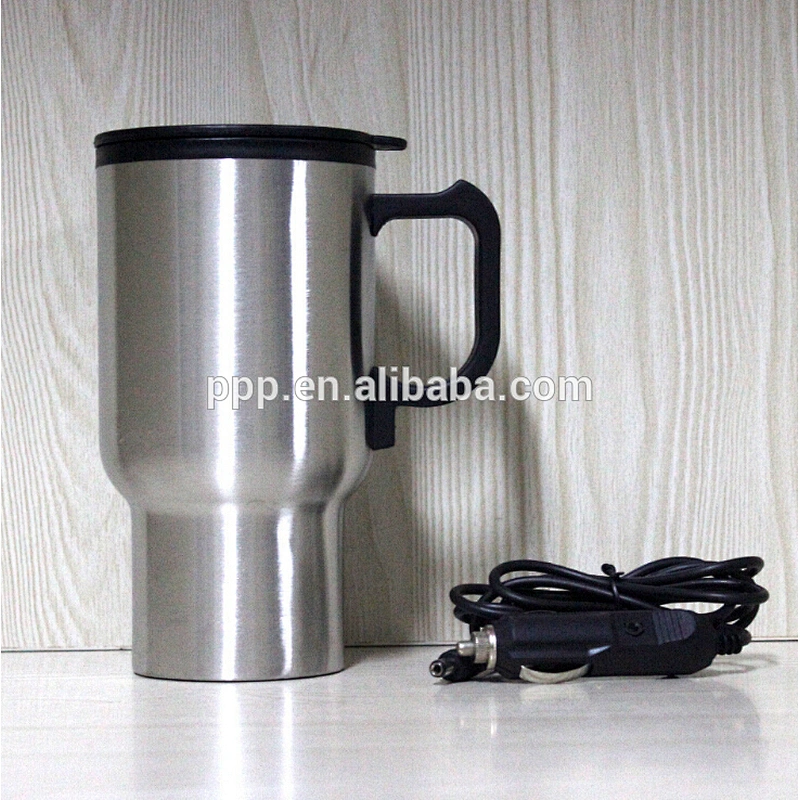 Double wall inner plastic outer stainless steel electric heated coffee mug