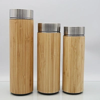350ml/450ml/500ml inner stainless steel outer bamboo wood shell vacuum insulated water  bottle plastic and stainless steel base