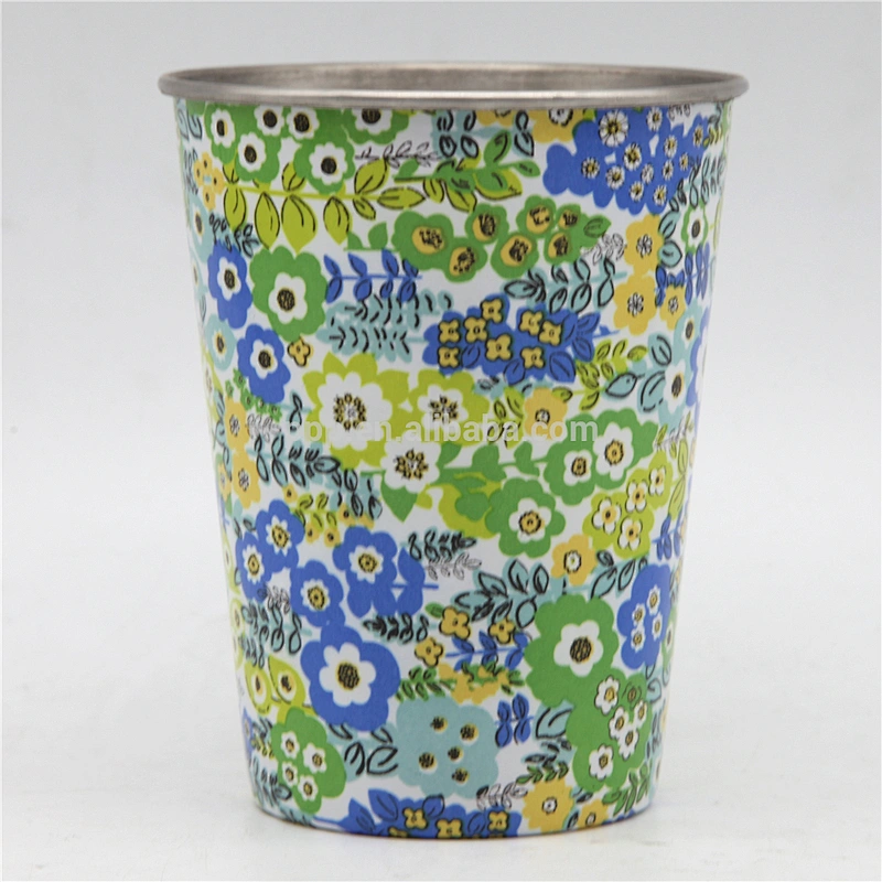single wall stainless steel thickening type water cup with heat-transfer printing/beer mug/fruit cup without handle