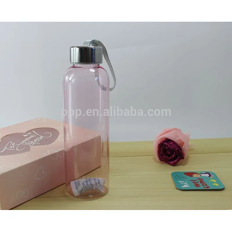 600ml eco-friendly BPA free single wall colored logo customized plastic bottle with stainless steel cap and fixed handle