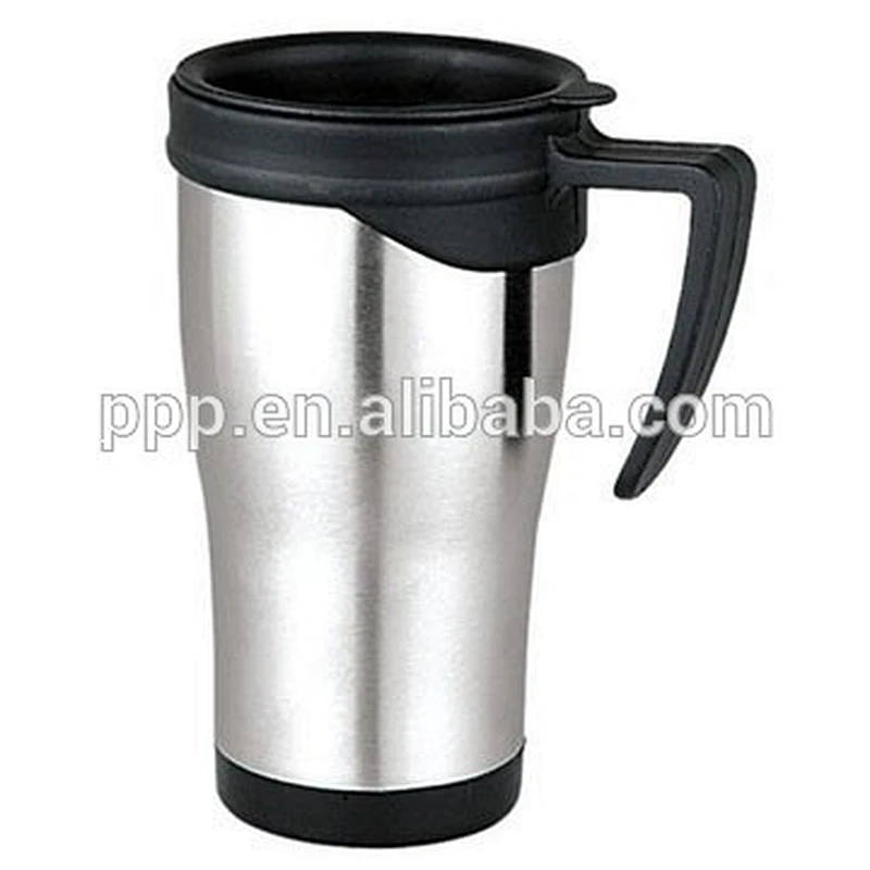 classic style double wall inner plastic and outer stainless steel auto mug with handle