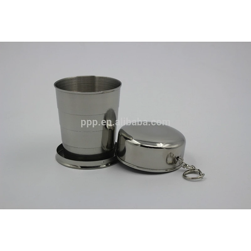 70/150/280ml single wall stainless steel collapsible shot glass with lids and key buckle/Portable Mini Type Hip Flask