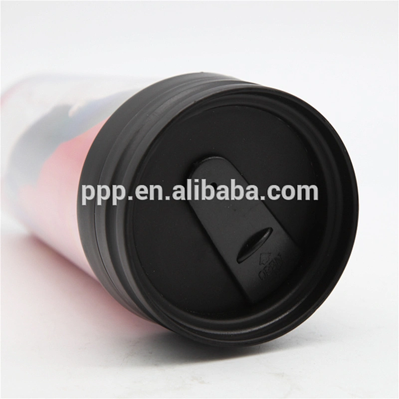 450ml Promotion Drawing Brochure ADs Auto Plastic Double Wall Water Bottle Insulated Coffee Cup With Slide Lid Cheap Price