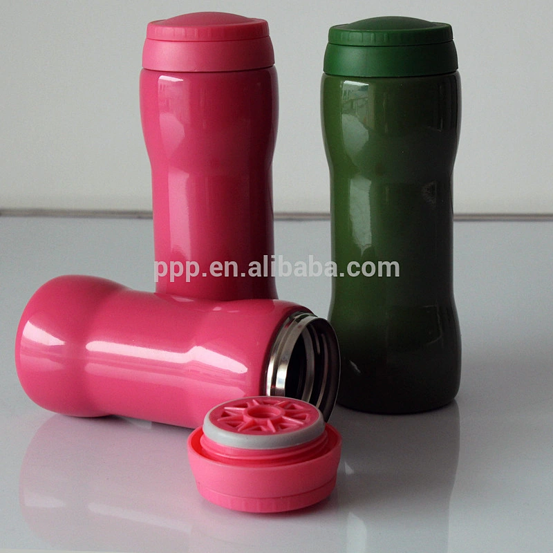 300ml/350ml/500ml double wall stainless steel double lids vacuum flask/creative design dumbbell bottle