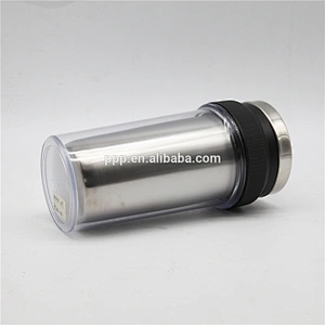 BPA free double wall inner stainless steel outer clear plastic auto mug without handle