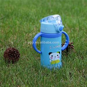 350ml double wall stainless steel logo customized kid's tumbler with wrist straw and handle/push type switch/100% leakproof