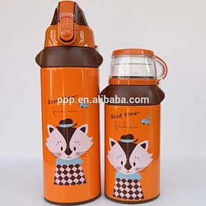 2018 Easy carring double wall stainless steel insulated kid's water bottle with straw and cup sleeve