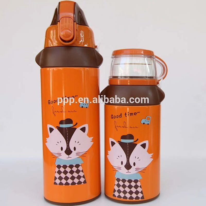 2018 Easy carring double wall stainless steel insulated kid's water bottle with straw and cup sleeve