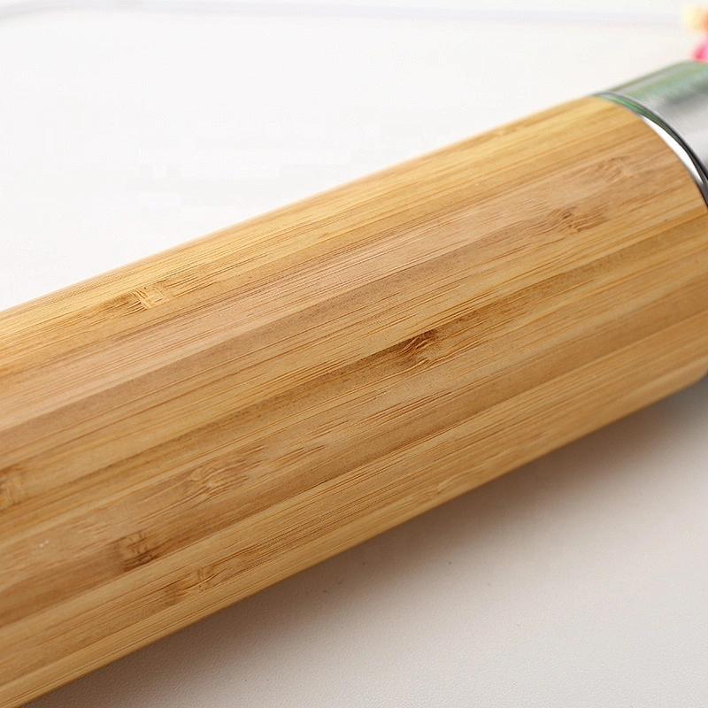 Good quality  stainless steel vacuum insulated bottle with bamboo body and lid plastic base