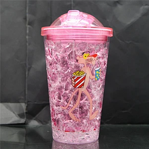 500ml Hot sell pink color ice cube tumbler cute leopard cartoon ice fruit juice bottle