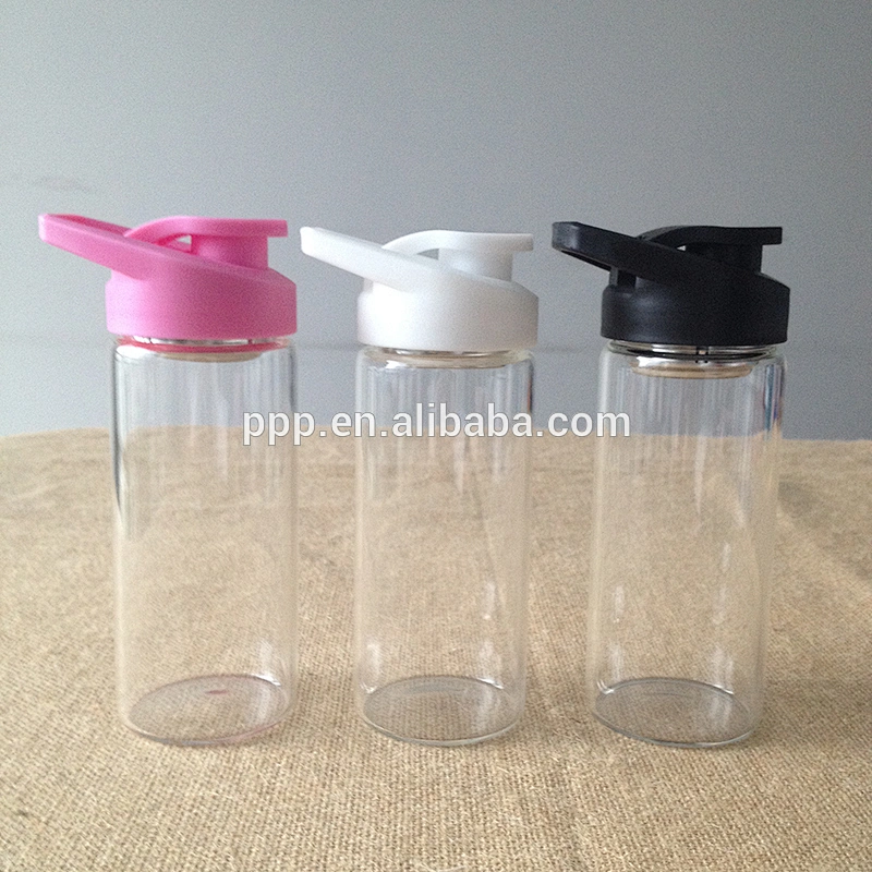 Wholesale 400ml high borosilicate single wall glass water / tea bottle with silicone cover