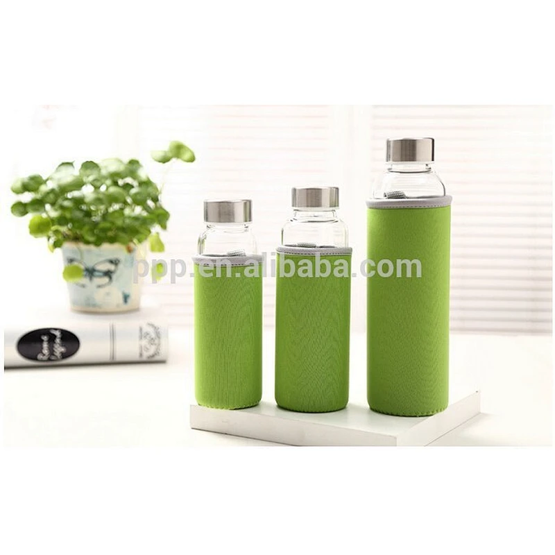 280ml hot selling healthy leak-proof crystal glass insulate sports bottle with sleeve