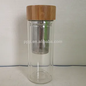 double-wall glass flask with bamboo lid