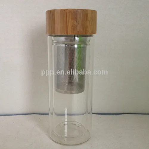 double-wall glass flask with bamboo lid
