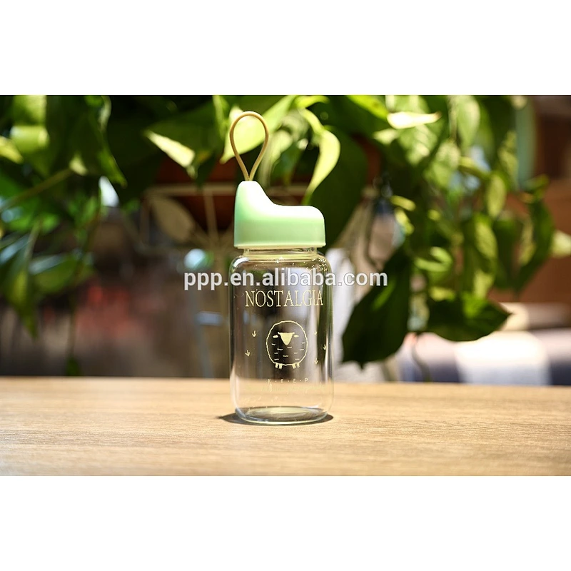Good Quality Cute Simple Design Glass Water Bottle with Strap