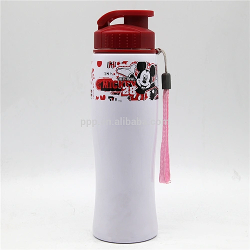 single wall stainless steel sports water bottle with wide mouth and flip top lid/tumbler with fixed handle and cute design