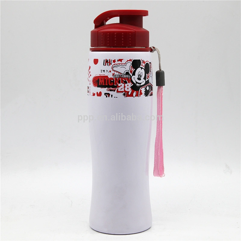 single wall stainless steel sports water bottle with wide mouth and flip top lid/tumbler with fixed handle and cute design