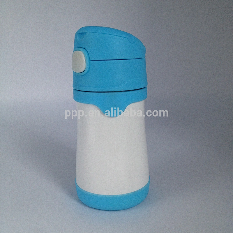 320ml double wall stainless steel 100% leakproof mini kid's feeding bottle with cute design and fixed handle/flip top