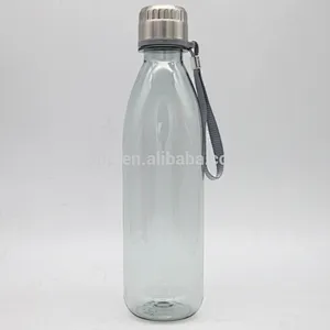 factory wholesale single wall plastic cola shaped sports water bottle with stainless steel lid/portable with handle