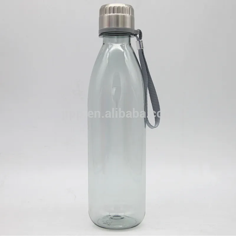 factory wholesale single wall plastic cola shaped sports water bottle with stainless steel lid/portable with handle