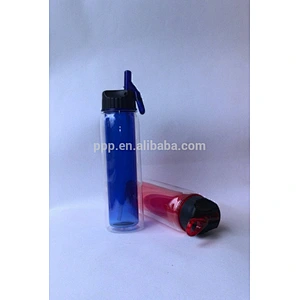 450ml food grade BPA free factory direct wholesale logo customized double wall plastic bottle with straw and fixed handle