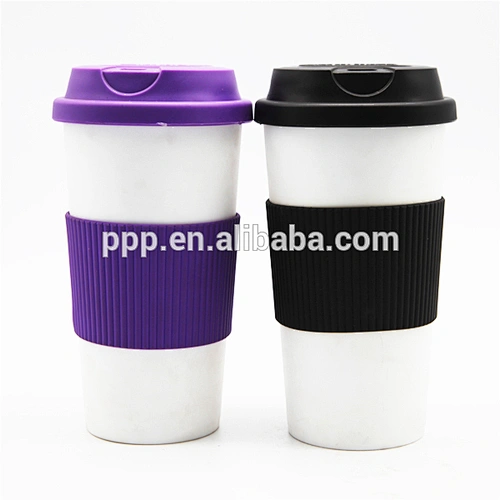 2017 Hot Sell 12oz/16oz/24oz Double Wall PP Body And Lid Coffee Mug TPR Sleeve BPA Free