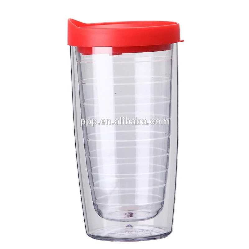 BPA free double wall clear plastic rolling auto mug with lid