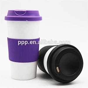 2017 Hot Sell 12oz/16oz/24oz Double Wall PP Body And Lid Coffee Mug TPR Sleeve BPA Free