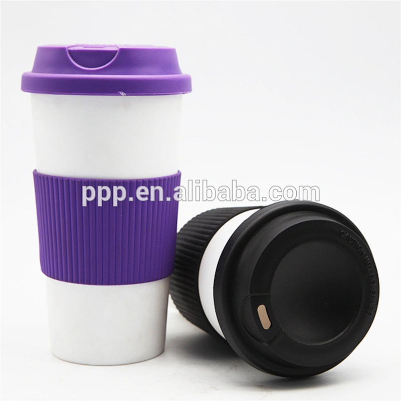 2017 Hot Sell 12oz/16oz/24oz Double Wall PP Body And Lid Coffee Mug TPR Sleeve BPA Free