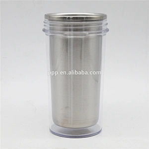 BPA free double wall inner stainless steel outer clear plastic auto mug without handle