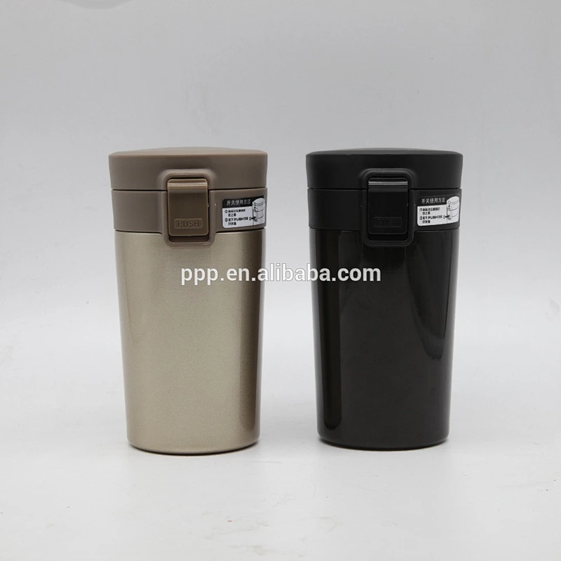 Double wall stainless steel water bottle/vacuum mug with flip top cap and snap closure