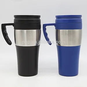 inner plastic outer stainless steel logo customized auto mug with fixed handle