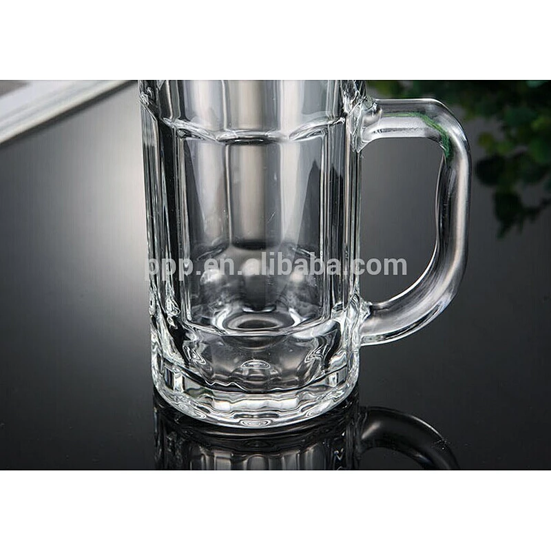 factory direct wholesale Hand Made Clear Glass Beer Mug With Customized Logo and fixed handle