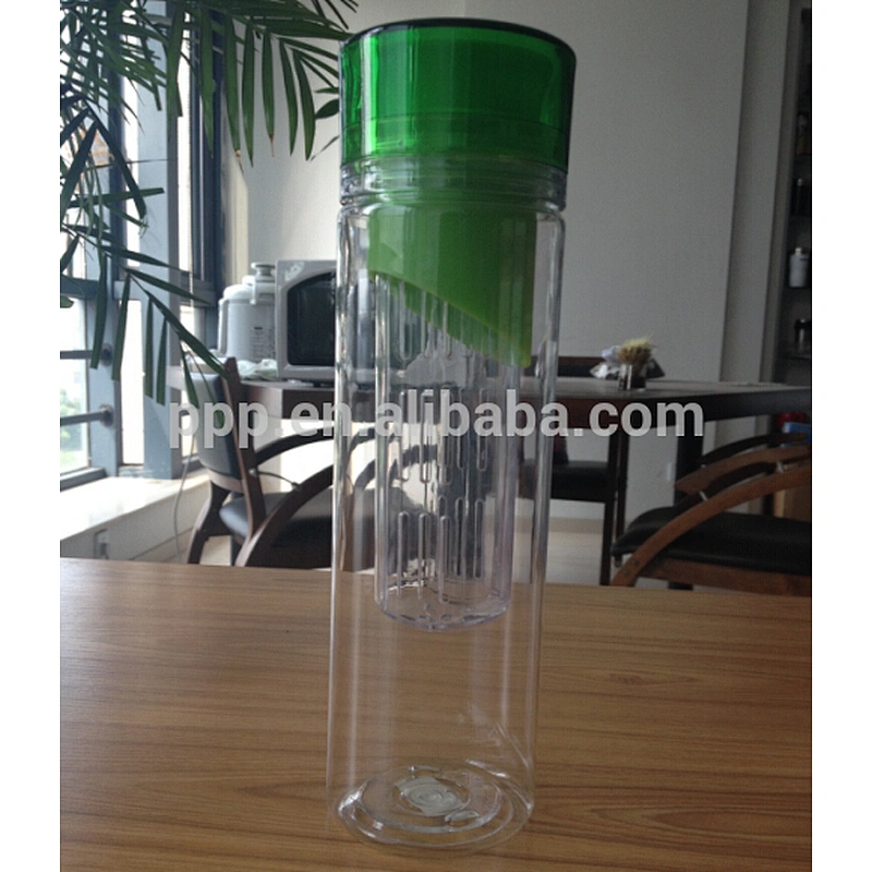 800ml eco-friendly BPA free single wall plastic bottle with filter candle and fixed handle/colored fruit bottle