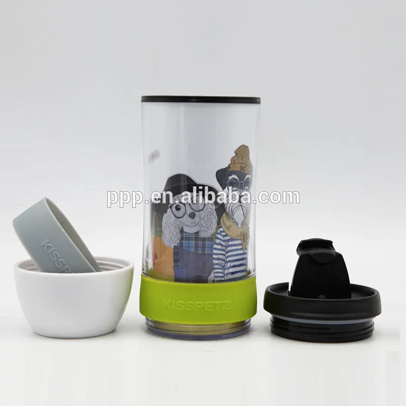 Yongkang double wall BPA free plastic cheap price pet auto mug with heat transfer design for pets
