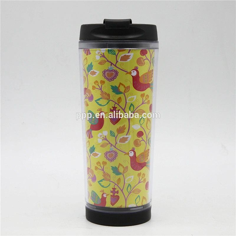 High quality detachable double wall plastic auto mug with paper insert