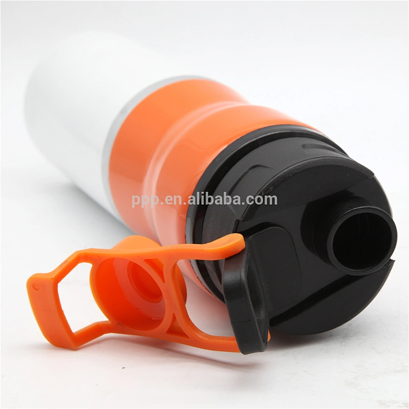 500ml single wall stainless steel sports water bottle with 2 color spray paint/portable with waistline and fixed handle